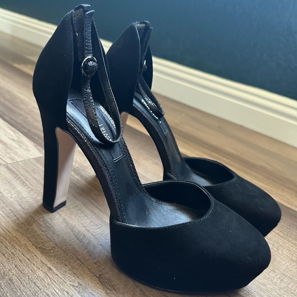 White House Black Market Black Suede T-Strap Platform Pumps